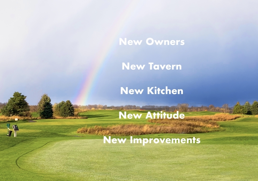 graphic of the golf course with a rainbow in the sky