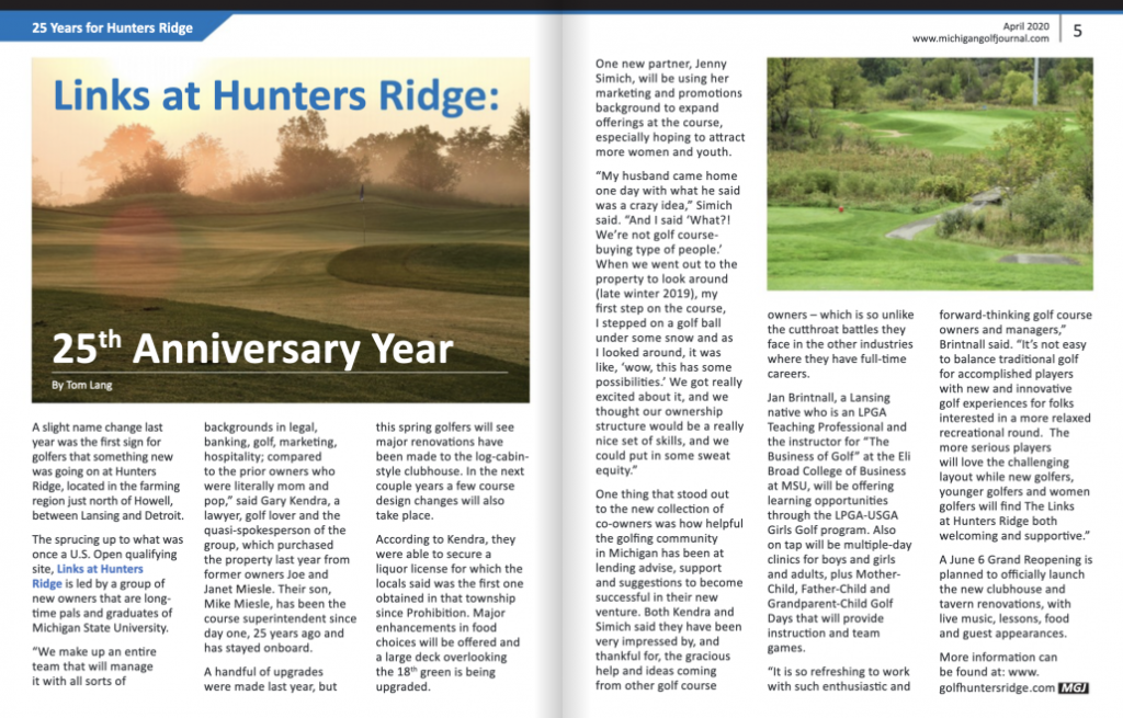 Links at Hunters Ridge article in the Michigan Golf Journal
