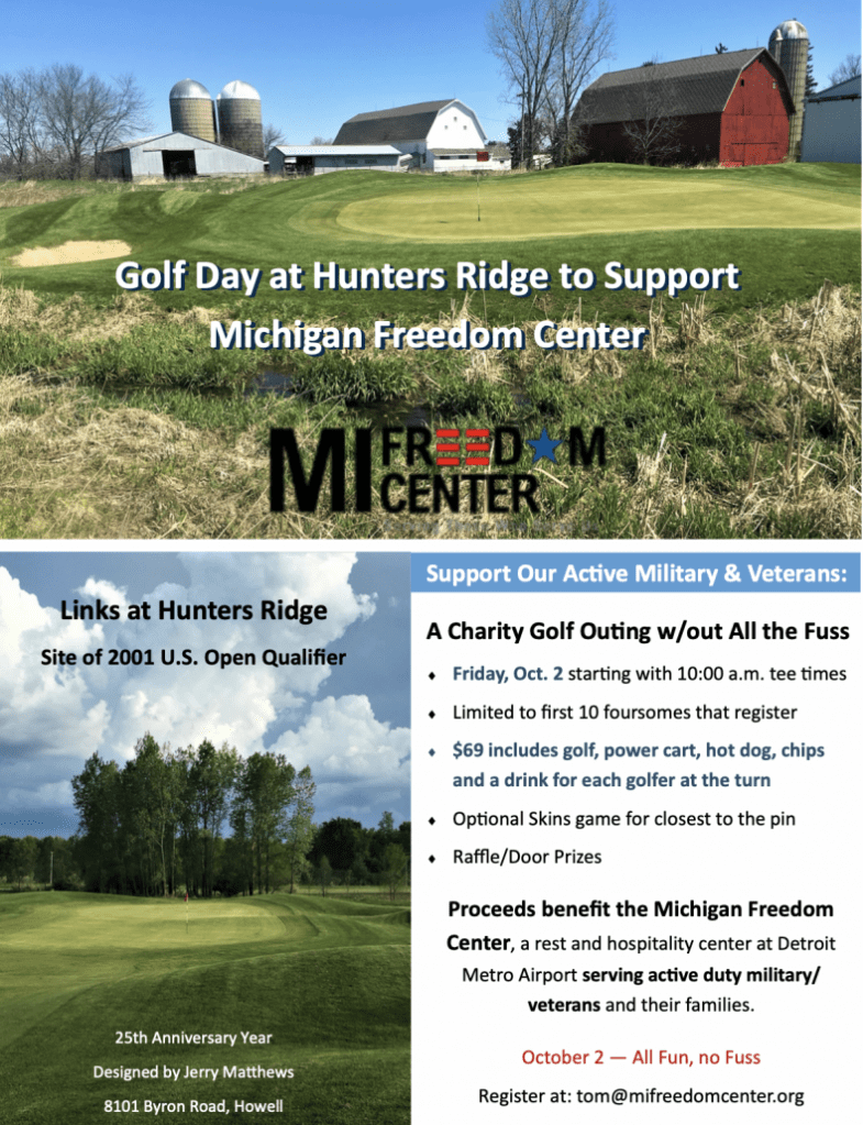 Golf Day at Hunters Ridge to Support Michigan Freedom Center flyer